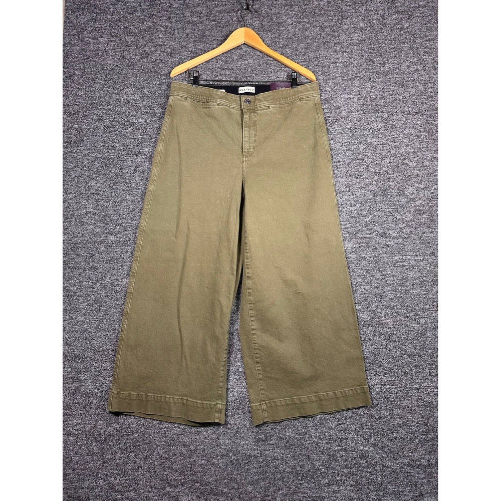 Ava & Viv Womens 16‎ Olive Green High Rise Wide Leg Comfort Waist Pants Cropped